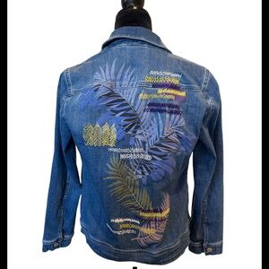 Chico's Denim Jean Jacket Embroidered Blue Sm (4-6) Women's Coat Extra Small XS
